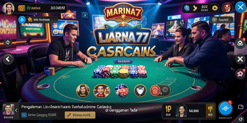 Screenshot gameplay MARINA77 menampilkan dealer profesional dan suasana kasino yang nyata.