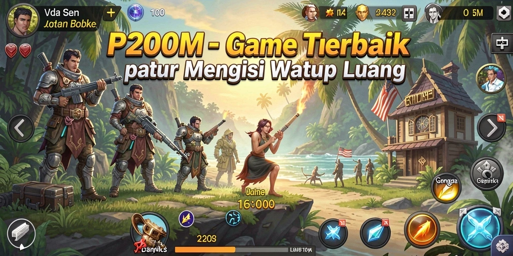 Tangkapan layar utama P200M menunjukkan berbagai aktivitas gameplay Idle.
