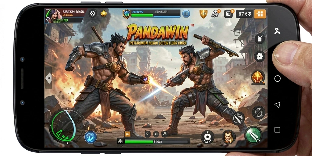 Tangkapan layar gameplay menampilkan pertempuran yang mendebarkan dalam PANDAWIN.