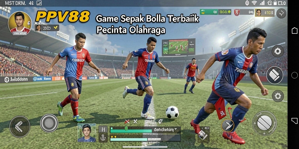 Screenshot gameplay PPV88 menunjukkan aksi mendebarkan di lapangan sepak bola.