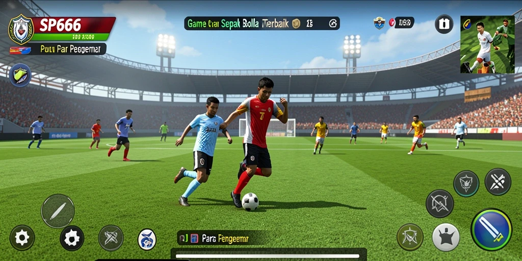 Gameplay SP666 yang seru dengan aksi sepak bola yang menegangkan.